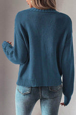 Load image into Gallery viewer, Real Teal Open Knit V Neck Button Front Drop Shoulder Plus Size Cardigan - Fashion Queen - 9