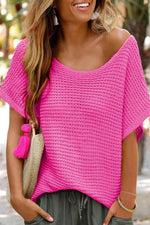 Load image into Gallery viewer, Red Clay Solid Loose Knit Short Dolman Sleeve Sweater - Fashion Queen - 4