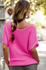 Load image into Gallery viewer, Red Clay Solid Loose Knit Short Dolman Sleeve Sweater - Fashion Queen - 5