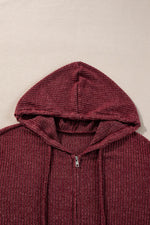 Load image into Gallery viewer, Red Dahlia Ribbed Zip Up Front Drawstring Hoodie - Fashion Queen - 11