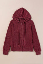 Load image into Gallery viewer, Red Dahlia Ribbed Zip Up Front Drawstring Hoodie - Fashion Queen - 9