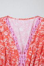 Load image into Gallery viewer, Red Floral Print Tasseled Tied Sleeve Empire Waist Maxi Dress - Fashion Queen - 6