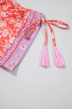 Load image into Gallery viewer, Red Floral Print Tasseled Tied Sleeve Empire Waist Maxi Dress - Fashion Queen - 7