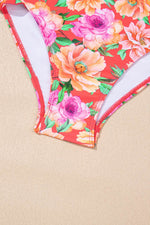 Load image into Gallery viewer, Red Floral Ruffle Trim Cutout Knotted One Piece Swimsuit - Fashion Queen - 11