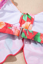 Load image into Gallery viewer, Red Floral Ruffle Trim Cutout Knotted One Piece Swimsuit - Fashion Queen - 14