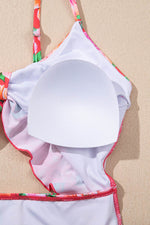 Load image into Gallery viewer, Red Floral Ruffle Trim Cutout Knotted One Piece Swimsuit - Fashion Queen - 20