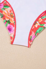 Load image into Gallery viewer, Red Floral Ruffle Trim Cutout Knotted One Piece Swimsuit - Fashion Queen - 22