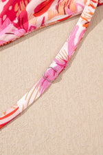 Load image into Gallery viewer, Red Floral Spaghetti Strap Surplice Neck Shirred Waist Mini Dress - Fashion Queen - 12