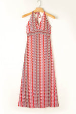Load image into Gallery viewer, Red Halter Neck Tribal Boho Printed Backless Maxi Dress - Fashion Queen - 5