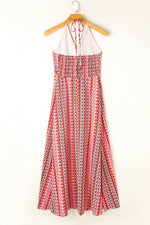 Load image into Gallery viewer, Red Halter Neck Tribal Boho Printed Backless Maxi Dress - Fashion Queen - 6