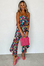 Load image into Gallery viewer, Red Mix Tropical Print Strapless Ruffled Jumpsuit - Fashion Queen - 10