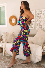 Load image into Gallery viewer, Red Mix Tropical Print Strapless Ruffled Jumpsuit - Fashion Queen - 3