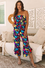 Load image into Gallery viewer, Red Mix Tropical Print Strapless Ruffled Jumpsuit - Fashion Queen - 4