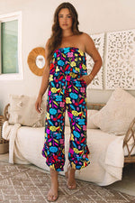 Load image into Gallery viewer, Red Mix Tropical Print Strapless Ruffled Jumpsuit - Fashion Queen - 5