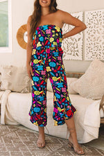 Load image into Gallery viewer, Red Mix Tropical Print Strapless Ruffled Jumpsuit - Fashion Queen - 7