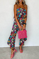 Load image into Gallery viewer, Red Mix Tropical Print Strapless Ruffled Jumpsuit - Fashion Queen - 8