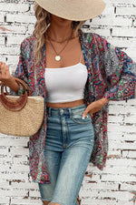 Load image into Gallery viewer, Red Paisley Print Open Front Kimono - Fashion Queen - 4