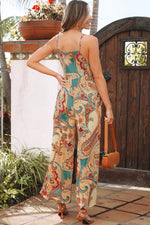 Load image into Gallery viewer, Red Paisley Printed Spaghetti Straps Elegant Wide Leg Jumpsuit - Fashion Queen - 2
