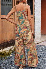 Load image into Gallery viewer, Red Paisley Printed Spaghetti Straps Elegant Wide Leg Jumpsuit - Fashion Queen - 6