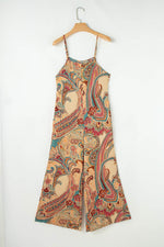Load image into Gallery viewer, Red Paisley Printed Spaghetti Straps Elegant Wide Leg Jumpsuit - Fashion Queen - 8
