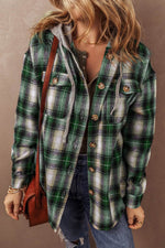 Load image into Gallery viewer, Red Plaid Print Chest Pocket Buttoned Hooded Shacket - Fashion Queen - 12