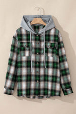 Load image into Gallery viewer, Red Plaid Print Chest Pocket Buttoned Hooded Shacket - Fashion Queen - 14
