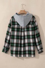 Load image into Gallery viewer, Red Plaid Print Chest Pocket Buttoned Hooded Shacket - Fashion Queen - 15