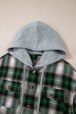 Load image into Gallery viewer, Red Plaid Print Chest Pocket Buttoned Hooded Shacket - Fashion Queen - 23