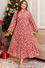 Load image into Gallery viewer, Red Plus Size Abstract Print Notch V Neck High Waist Maxi Dress - Fashion Queen - 3