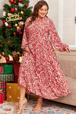 Load image into Gallery viewer, Red Plus Size Abstract Print Notch V Neck High Waist Maxi Dress - Fashion Queen - 4