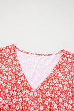 Load image into Gallery viewer, Red Plus Size Floral V Neck Flared Bracelet Sleeve Blouse - Fashion Queen - 17