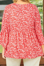 Load image into Gallery viewer, Red Plus Size Floral V Neck Flared Bracelet Sleeve Blouse - Fashion Queen - 9
