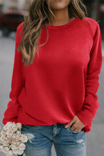 Load image into Gallery viewer, Red Solid Round Neck Raglan Sleeve Sweatshirt - Fashion Queen - 3