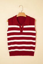 Load image into Gallery viewer, Red Stripe Collared Split Neck Sweater Vest - Fashion Queen - 5