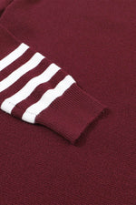 Load image into Gallery viewer, Red Striped Sleeve Plain Knit Sweater - Fashion Queen - 10