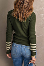 Load image into Gallery viewer, Red Striped Sleeve Plain Knit Sweater - Fashion Queen - 5