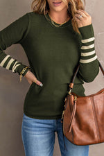 Load image into Gallery viewer, Red Striped Sleeve Plain Knit Sweater - Fashion Queen - 6