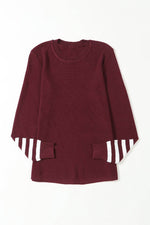 Load image into Gallery viewer, Red Striped Sleeve Plain Knit Sweater - Fashion Queen - 8