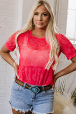 Load image into Gallery viewer, Red Western Girls Mesh T Shirt - Fashion Queen - 15