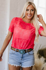 Load image into Gallery viewer, Red Western Girls Mesh T Shirt - Fashion Queen - 17