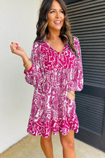 Load image into Gallery viewer, Rose Bohemian Print Puff Sleeve Tied V Neck Flared Mini Dress - Fashion Queen -  2