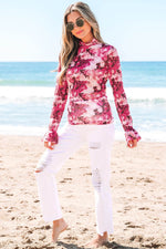 Load image into Gallery viewer, Rose Floral Mesh Flounce Sleeve Mock Neck Blouse - Fashion Queen - 19