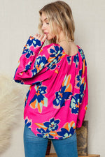Load image into Gallery viewer, Rose Floral Pattern V Neck Balloon Sleeve Plus Size Blouse - Fashion Queen - 2