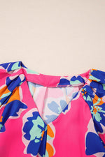 Load image into Gallery viewer, Rose Floral Pattern V Neck Balloon Sleeve Plus Size Blouse - Fashion Queen - 8