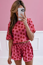 Load image into Gallery viewer, Rose Floral Print Crop Tee and Shorts Lounge Set - Fashion Queen - 10