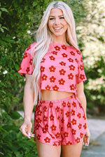 Load image into Gallery viewer, Rose Floral Print Crop Tee and Shorts Lounge Set - Fashion Queen - 4
