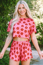 Load image into Gallery viewer, Rose Floral Print Crop Tee and Shorts Lounge Set - Fashion Queen - 5