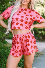 Load image into Gallery viewer, Rose Floral Print Crop Tee and Shorts Lounge Set - Fashion Queen - 7