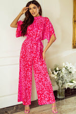 Load image into Gallery viewer, Rose Leopard Loose Sleeve Belted Wide Leg Jumpsuit - Fashion Queen - 1
