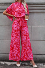 Load image into Gallery viewer, Rose Leopard Loose Sleeve Belted Wide Leg Jumpsuit - Fashion Queen - 12